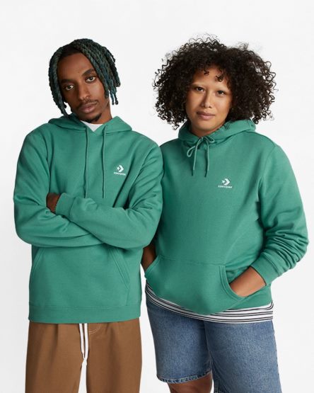 Women's Converse Go-To Embroidered Star Chevron Standard Fit Fleece Hoodie Green | AU 0C948T